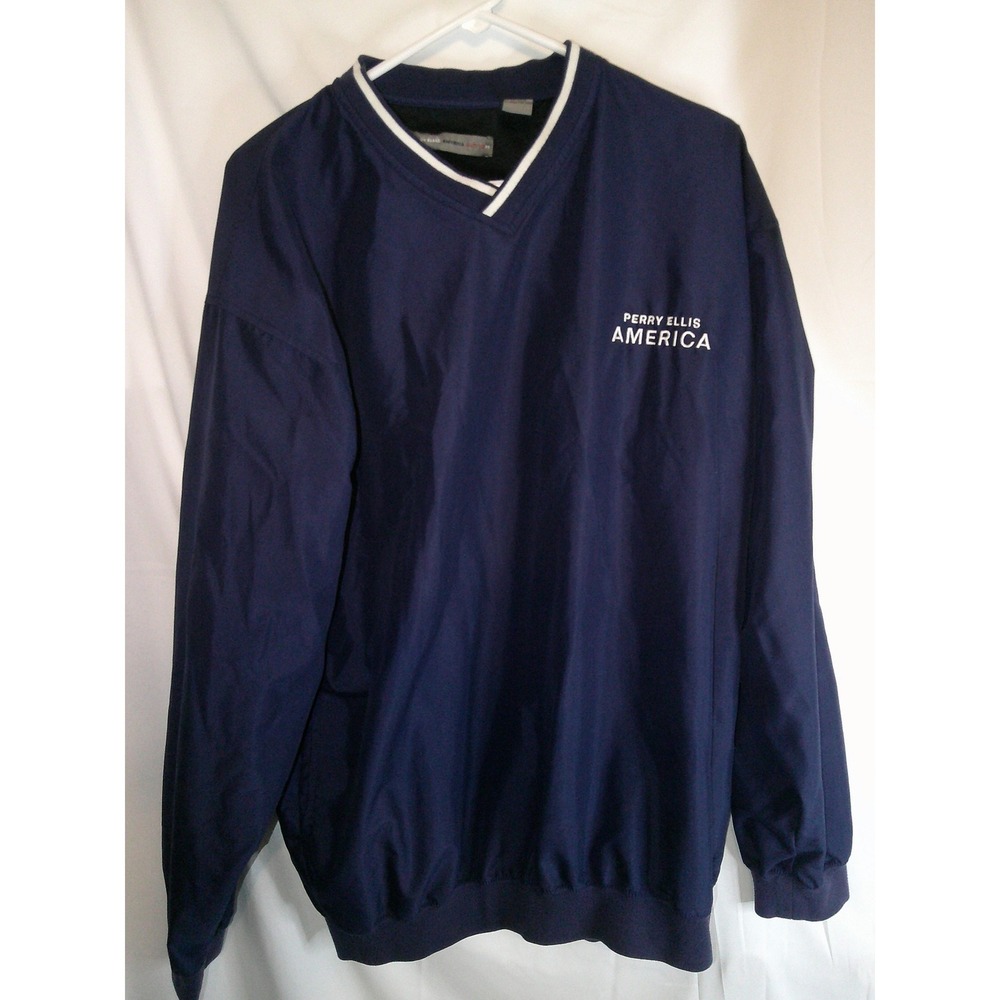 Perry Ellis America Pullover Windbreaker Golf Shell V-Neck Activewear Jacket L‎